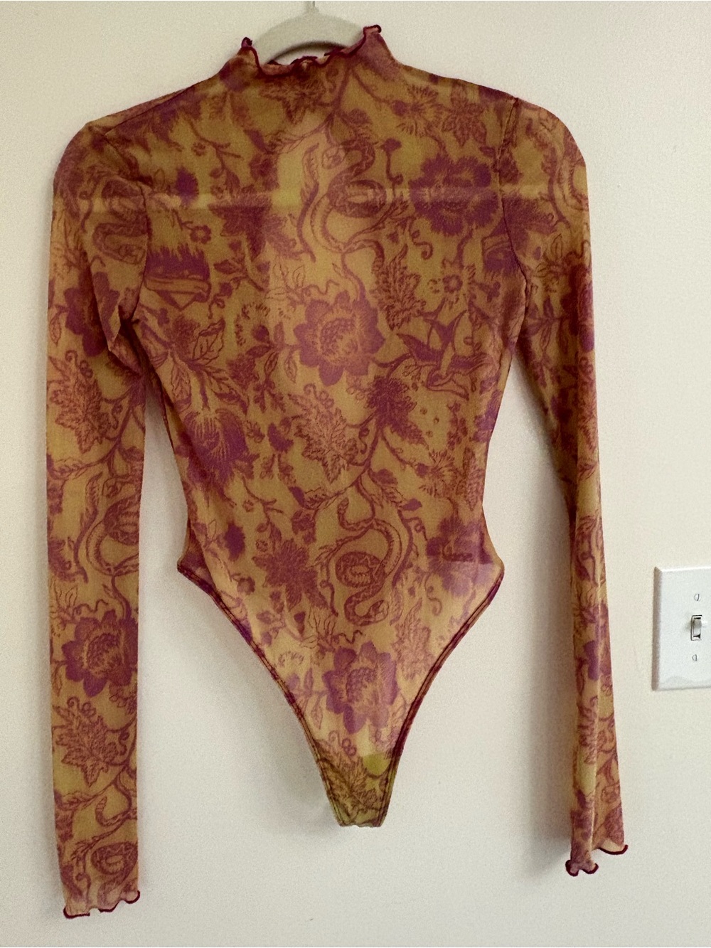Urban Outfitters Yellow & Mauve Floral Sheer Mesh Bodysuit